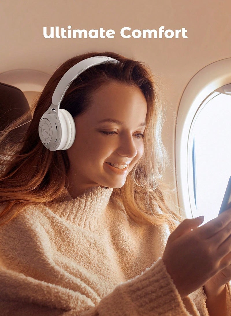 Wireless Headphones, Foldable Stereo Headset with Soft Ear Cushions, Built-in Mic, Deep Bass Sound, Music & Call Control, TF Card and AUX Support, Lightweight Headphones for Travel, Study and Daily Use, WhiteWireless Headphones, Foldable Stereo Headset with Soft Ear Cushions, Built-in Mic, Deep Bass Sound, Music & Call Control, TF Card and AUX Support, Lightweight Headphones for Travel, Study and Daily Use, White - Image 3