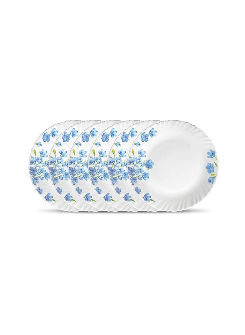 La Opala La Opala Diva Classique Collection Opal Glass Crockery | Full Plate Set of 6 | Aster Blue Design | for Dining & Gifting | Microwave Safe | 100% Vegetarian | Extra Strong | Super Light & White  - Image 1
