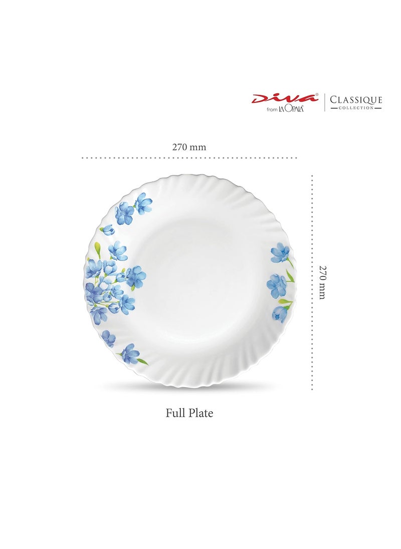 La Opala La Opala Diva Classique Collection Opal Glass Crockery | Full Plate Set of 6 | Aster Blue Design | for Dining & Gifting | Microwave Safe | 100% Vegetarian | Extra Strong | Super Light & White  - Image 2