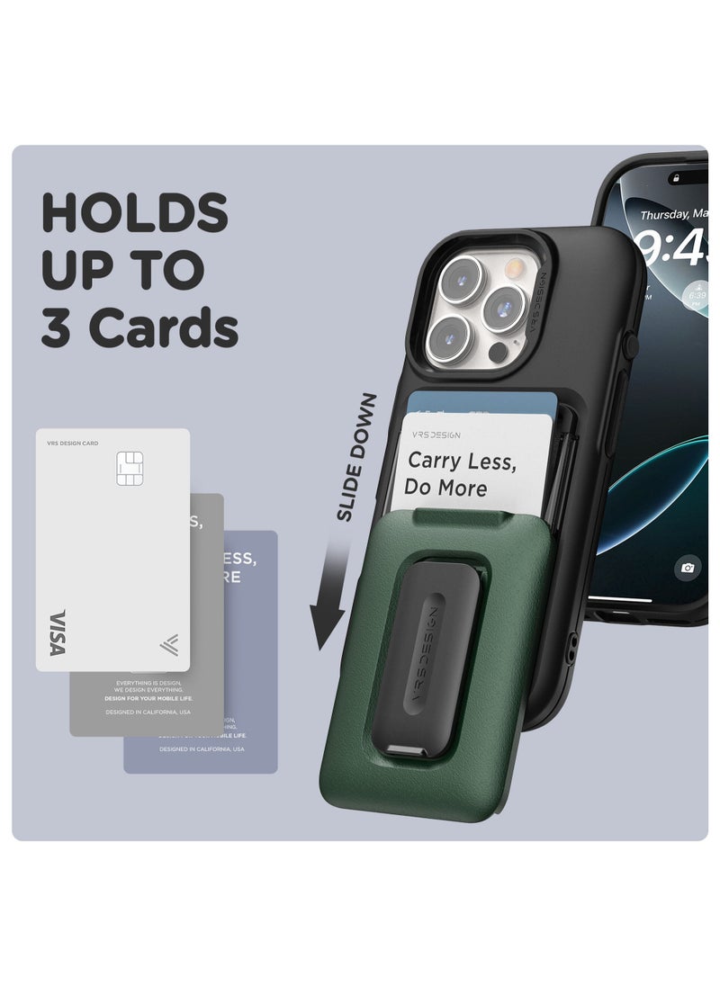 VRS Design D-Wallet Orb iPhone 16 Pro MAX Case Cover Wallet [3 Card] Credit Holder Slot [Semi Automatic] Built-in [Kickstand] - Metallic Green  - Image 3