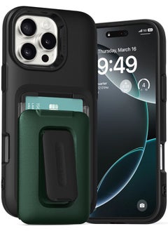 VRS Design D-Wallet Orb iPhone 16 Pro MAX Case Cover Wallet [3 Card] Credit Holder Slot [Semi Automatic] Built-in [Kickstand] - Metallic Green  - Image 1