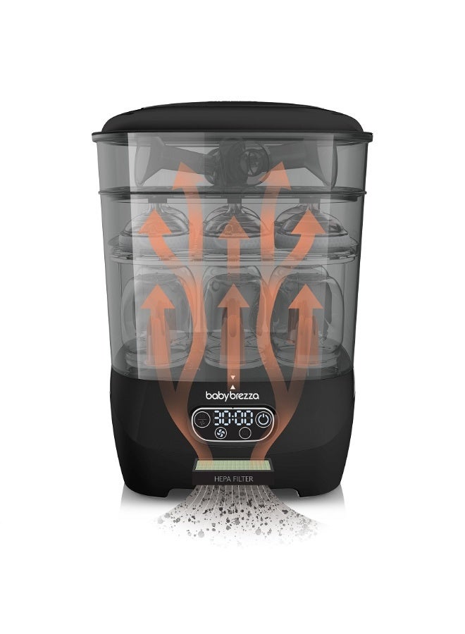 بيبي بريزا معقم ومجفف الزجاجات بيبي بريزا أدفانسد – ماكينة تعقيم بالبخار الكهربائي شاملة لتعقيم جميع الزجاجات: بلاستيك + زجاج، اللهايات، أجزاء مضخة الثدي - مزودة بفلترة HEPA - باللون الأسود. - Image 3