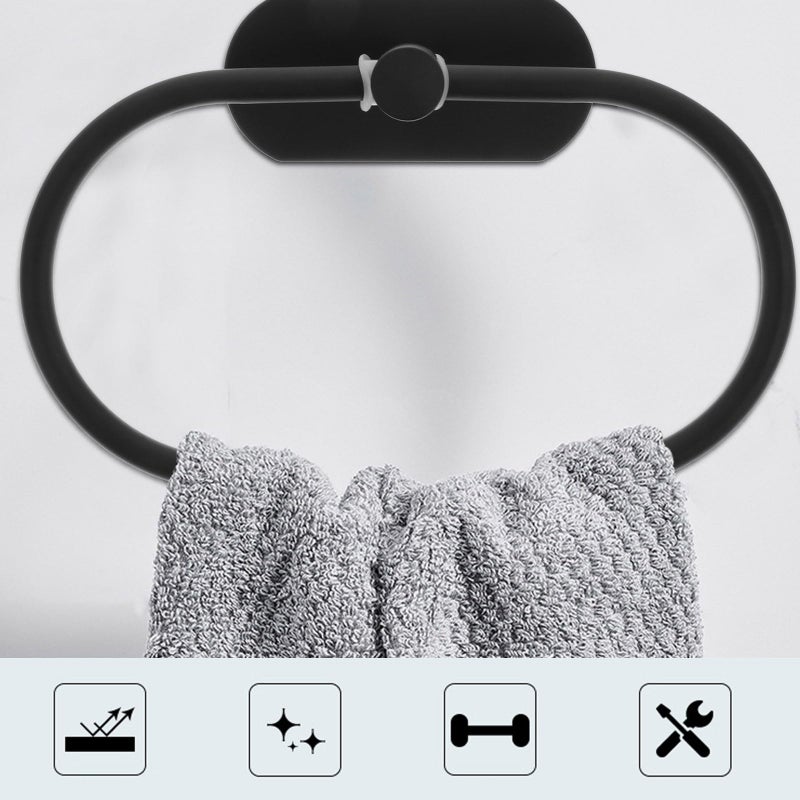 Stainless Steel Wall Mounted Towel Holder Set With Hook Black Non Drill Installation - Image 5