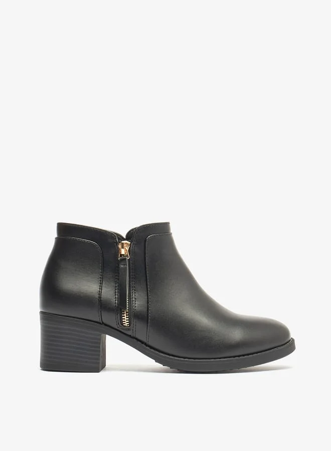 فلورا بيلا من شو إكسبرس Women Solid Ankle Boots with Block Heels and Zip Closure