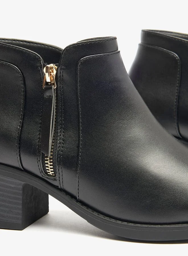 فلورا بيلا من شو إكسبرس Women Solid Ankle Boots with Block Heels and Zip Closure