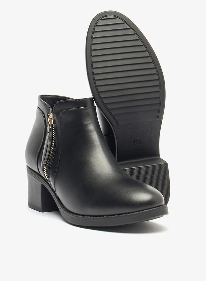 فلورا بيلا من شو إكسبرس Women Solid Ankle Boots with Block Heels and Zip Closure