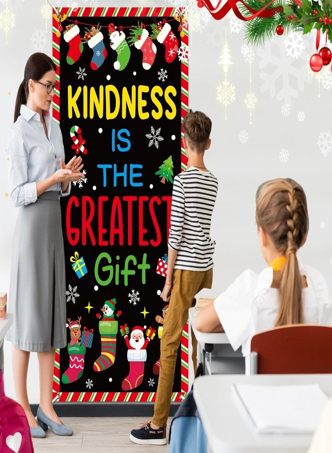 Wiooffen Christmas Socks Door Cover Decoration Christmas Kindness is the Greatest Gifts Classroom Door Banner Winter Front Doors Hanging Backdrop Winter Xmas Background for Home School Holiday Birthday Decor - Image 5