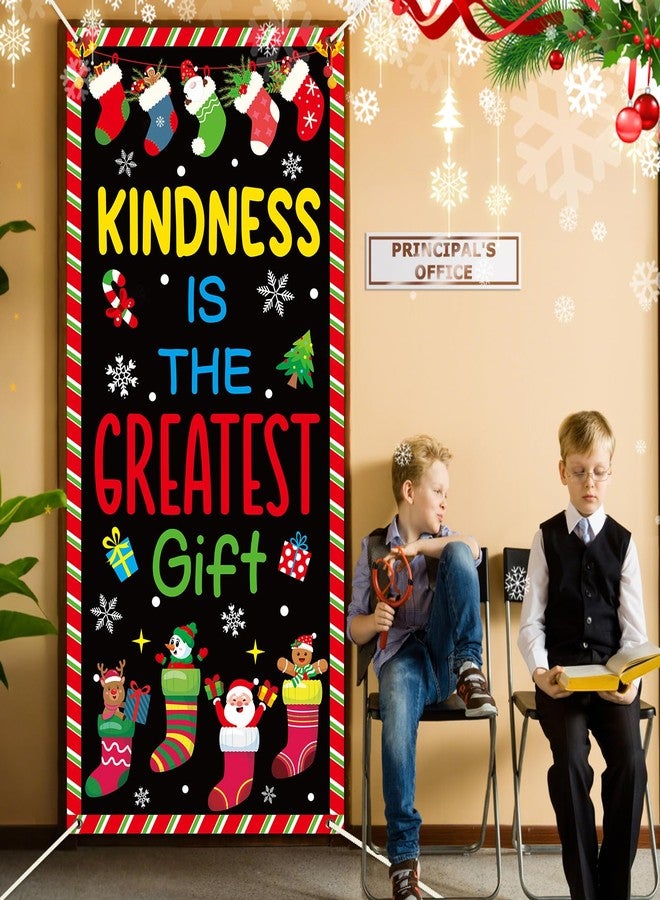Wiooffen Christmas Socks Door Cover Decoration Christmas Kindness is the Greatest Gifts Classroom Door Banner Winter Front Doors Hanging Backdrop Winter Xmas Background for Home School Holiday Birthday Decor - Image 4