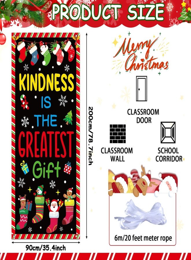 Wiooffen Christmas Socks Door Cover Decoration Christmas Kindness is the Greatest Gifts Classroom Door Banner Winter Front Doors Hanging Backdrop Winter Xmas Background for Home School Holiday Birthday Decor - Image 2