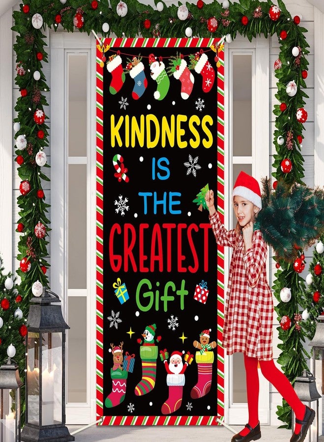 Wiooffen Christmas Socks Door Cover Decoration Christmas Kindness is the Greatest Gifts Classroom Door Banner Winter Front Doors Hanging Backdrop Winter Xmas Background for Home School Holiday Birthday Decor - Image 1