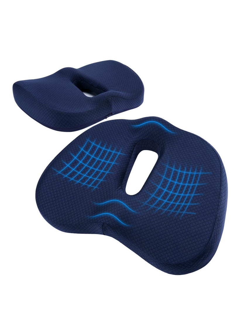 SOLARAE Seat Cushion Office Chair Cushions, Premium Memory Foam Chair Cushion, Adjustable Non-Slip Coccyx Cushion, Sciatica Pillow for Sitting Tailbone Pain Car Seat Cushions, Blue - Image 1