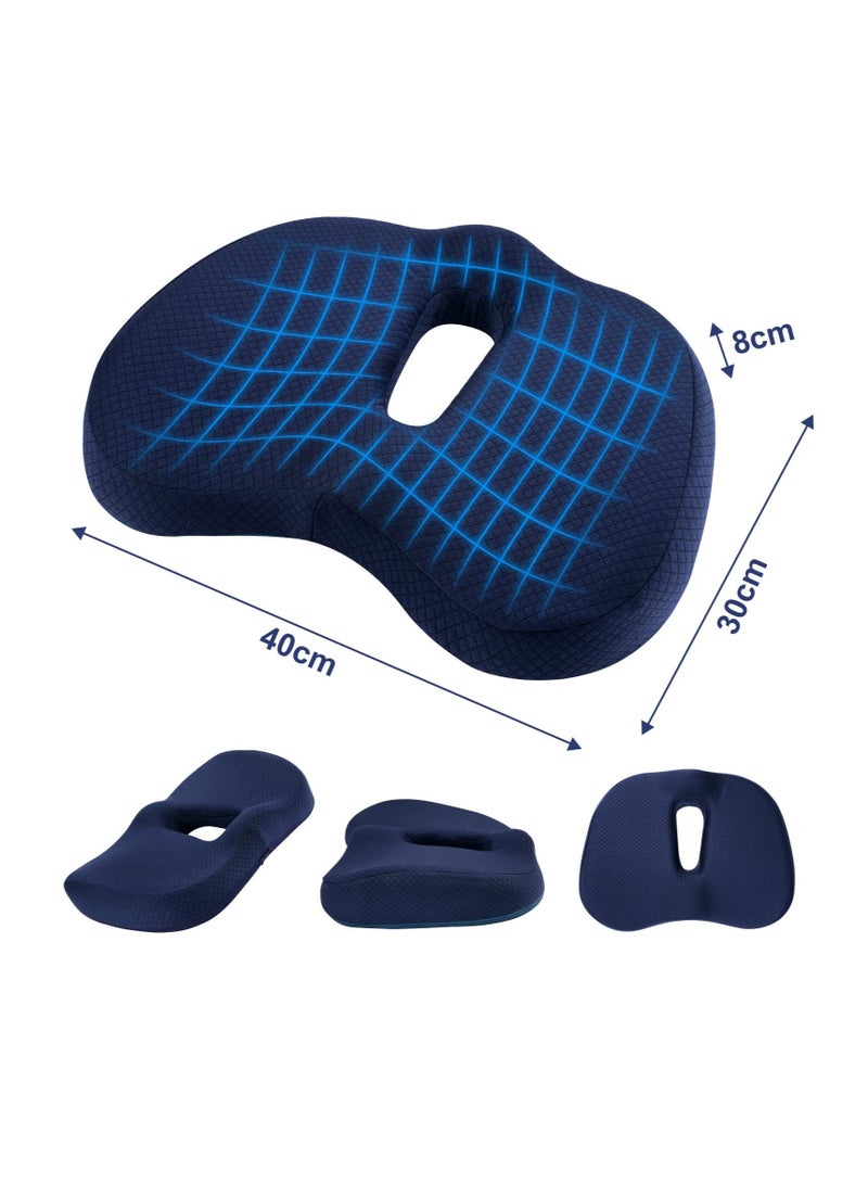 SOLARAE Seat Cushion Office Chair Cushions, Premium Memory Foam Chair Cushion, Adjustable Non-Slip Coccyx Cushion, Sciatica Pillow for Sitting Tailbone Pain Car Seat Cushions, Blue - Image 2