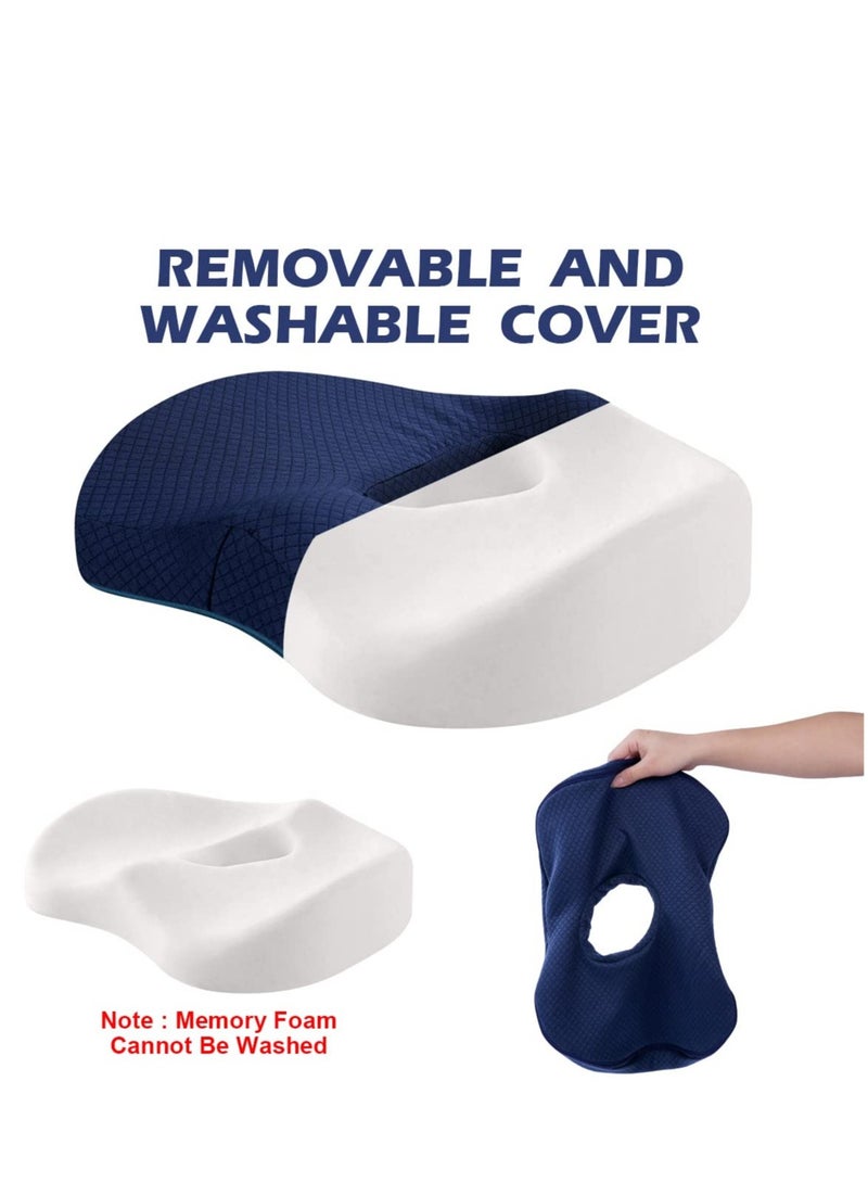 SOLARAE Seat Cushion Office Chair Cushions, Premium Memory Foam Chair Cushion, Adjustable Non-Slip Coccyx Cushion, Sciatica Pillow for Sitting Tailbone Pain Car Seat Cushions, Blue - Image 4