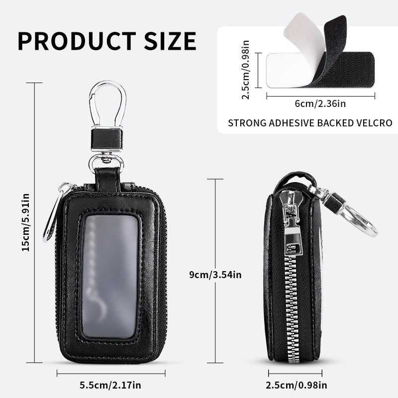 vvag Premium Car Key Fob Case Genuine Leather Car Smart Key fob Holder Automotive Remote Keychain Bag Universal (Black) - Image 2