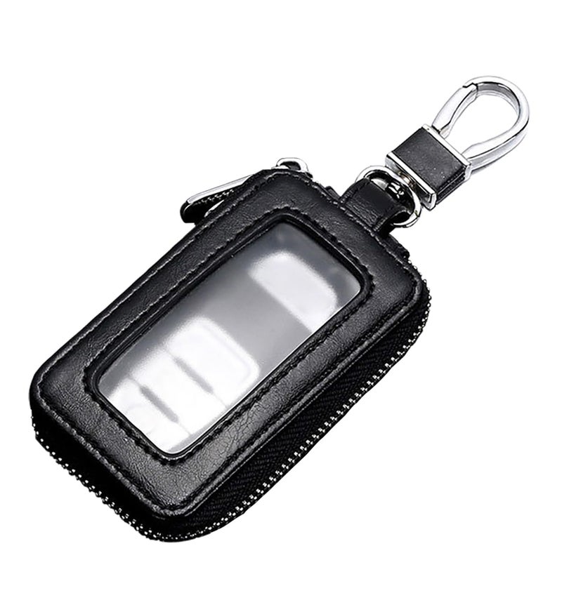 vvag Premium Car Key Fob Case Genuine Leather Car Smart Key fob Holder Automotive Remote Keychain Bag Universal (Black) - Image 1
