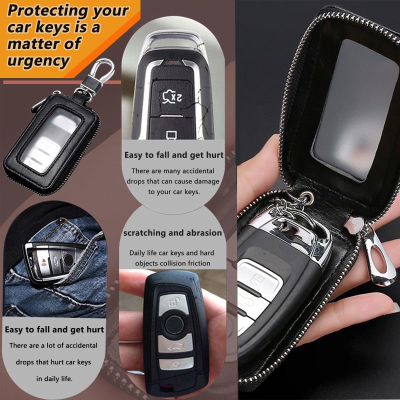 vvag Premium Car Key Fob Case Genuine Leather Car Smart Key fob Holder Automotive Remote Keychain Bag Universal (Black) - Image 4