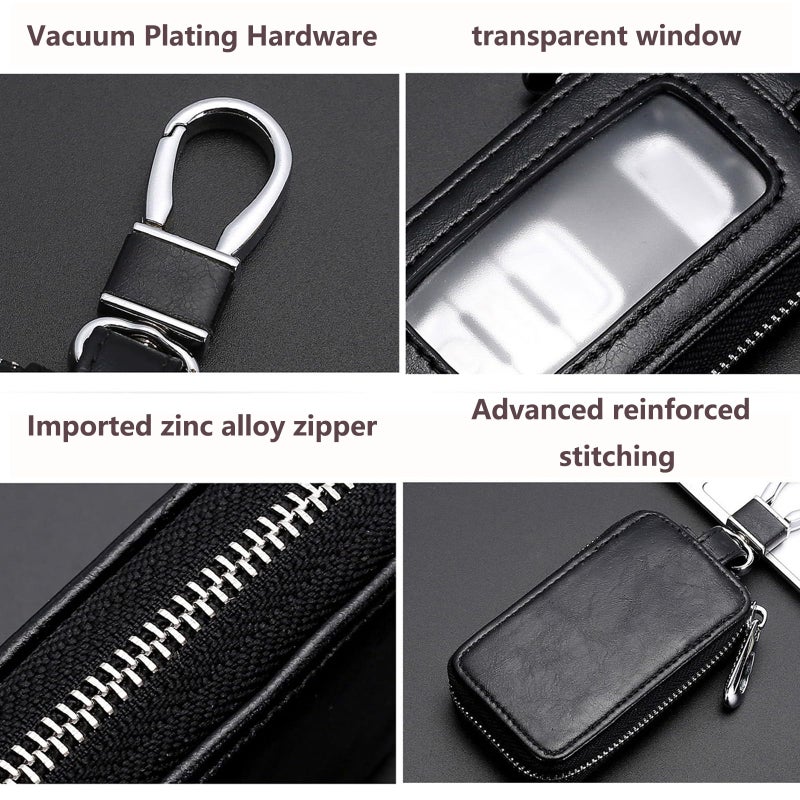 vvag Premium Car Key Fob Case Genuine Leather Car Smart Key fob Holder Automotive Remote Keychain Bag Universal (Black) - Image 3