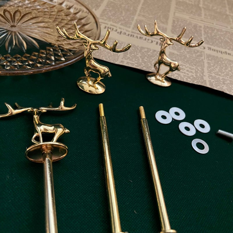 سبيكة زنك على شكل غزال حامل قضيب تجهيزات معدنية أنيقة رف تقديم متعدد الطبقات 3 طوابق ذهبي للحفلات والزفاف وشاي العصر وعروض العطلات وقطعة مركزية للحفلات حامل عرض وإكسسوارات تقديم - Image 5