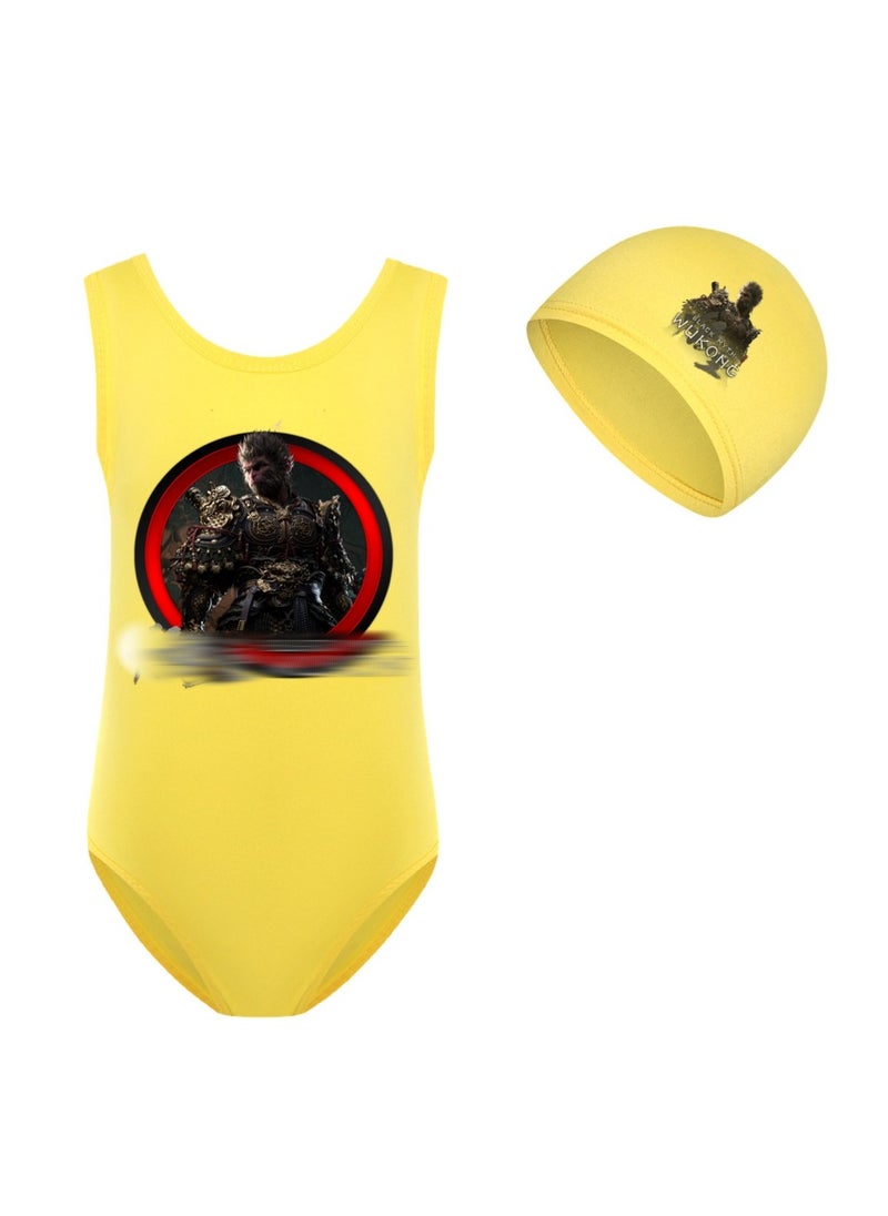 MQD Black Myth Goku Girls' One Piece Swimsuit And Cap Set 