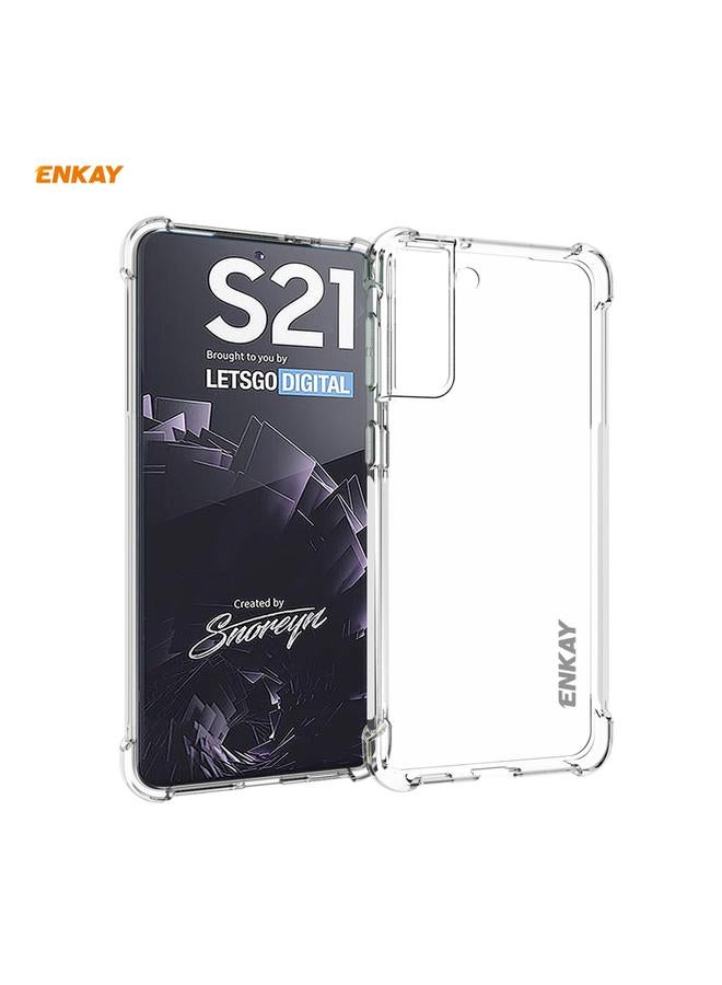 ENKAY Case For Samsung Galaxy S21 5G Hat-Prince Clear TPU Shockproof Case Soft Anti-slip Cover + 0.26mm 9H 2.5D Full Glue Full Coverage Tempered Glass Protector Film Support Fingerprint Unlock - Image 2