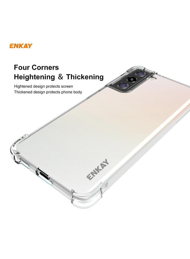 ENKAY Case For Samsung Galaxy S21 5G Hat-Prince Clear TPU Shockproof Case Soft Anti-slip Cover + 0.26mm 9H 2.5D Full Glue Full Coverage Tempered Glass Protector Film Support Fingerprint Unlock - Image 3