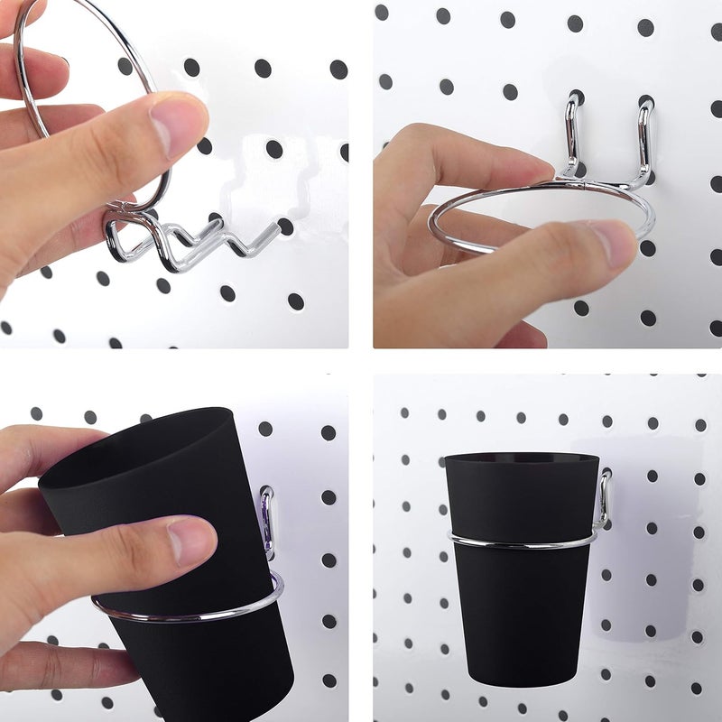 Kuhome 6 Set Ring Style Pegboard Hooks with Pegboard Cups, Black, Stainless Steel & Plastic, Ideal for Craft Room, Work Bench, Garage - Image 4