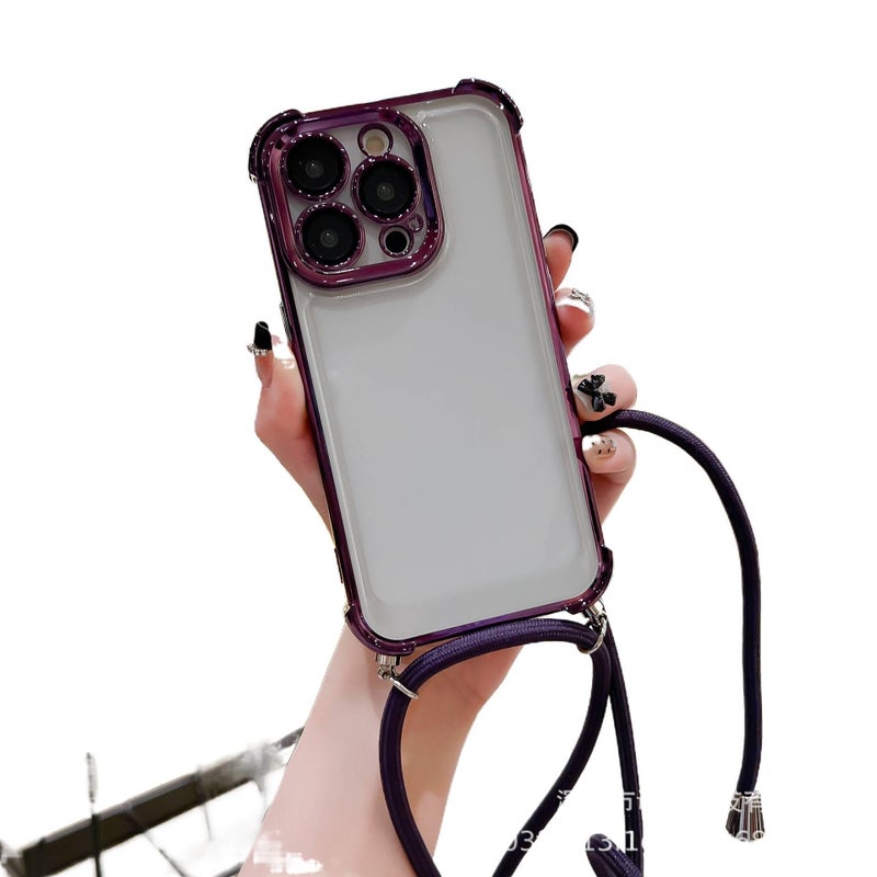 MS غطاء واقي بTPU لـ iPhone 14 / 14 Plus / 14 Pro / 14 Pro Max مع حماية من السقوط وحبل تعليق مع مقاوم للصدمات مع مطلي بالكهرباء مع عبر الجسم باللون Space Shell من مادة TPU - Image 1