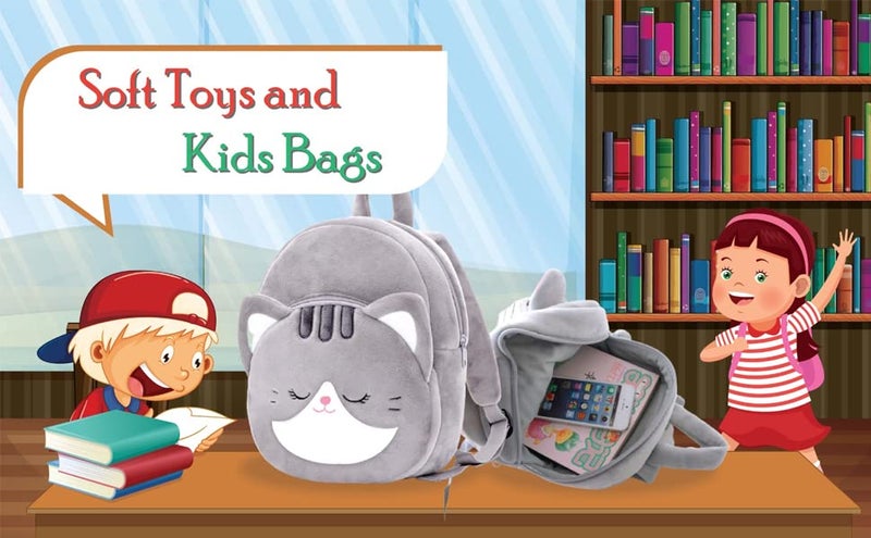 Frantic Kids Soft Cartoon Animal Travelling School Bag Soft Plush Standard 2 Compartment Backpack S Boys Girls Baby For 2 To 5 Years Baby/Boys/Girls Nursery, Preschool, Picnic(Greycat), 10 Liter - Image 5