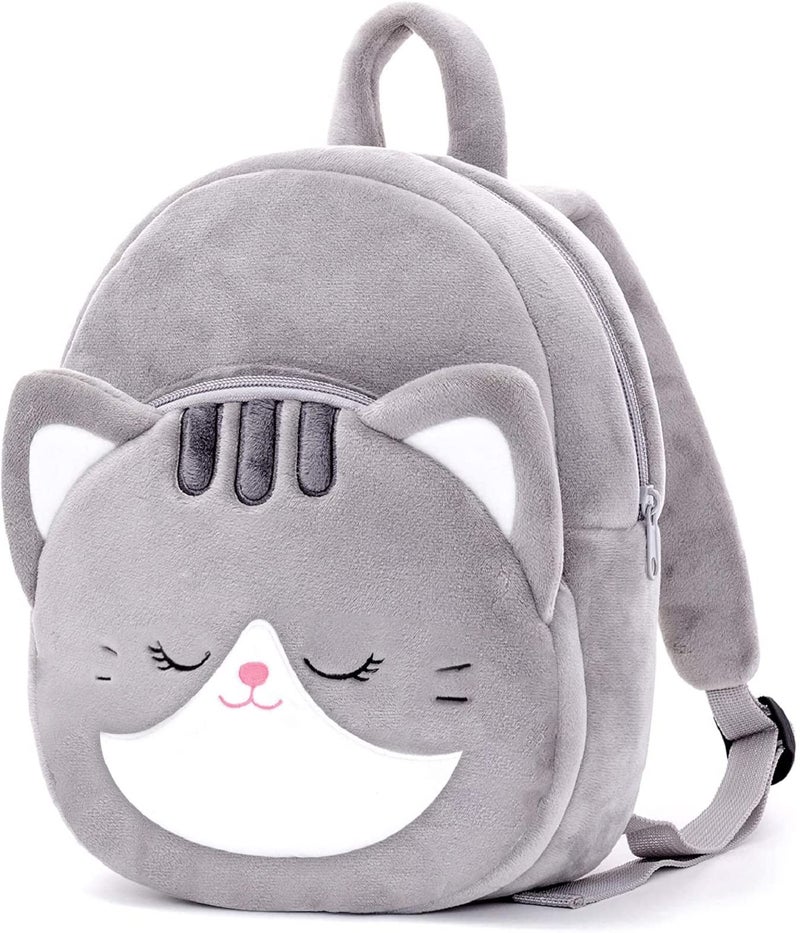 Frantic Kids Soft Cartoon Animal Travelling School Bag Soft Plush Standard 2 Compartment Backpack S Boys Girls Baby For 2 To 5 Years Baby/Boys/Girls Nursery, Preschool, Picnic(Greycat), 10 Liter - Image 1