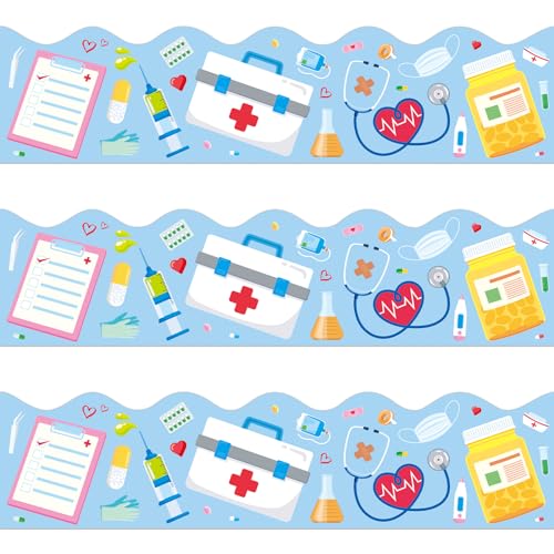 MOUNMDA 72 Feet Healthcare Workers Nurse Bulletin Board Borders for Doctor Appreciation Week Nurse Day Party Decoration Medical Nursing Nurse Graduation School Classroom Hospital Bulletin Board Décor - Image 1