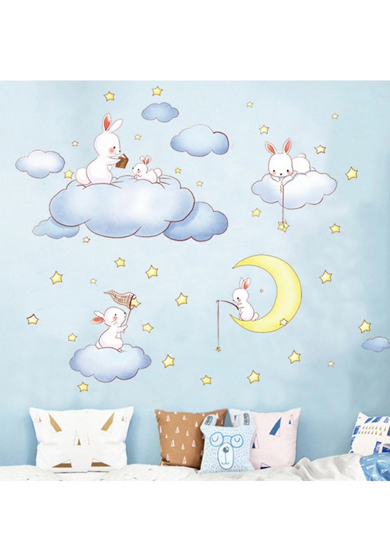 Cute Rabbit Family Children Bedroom Wall Sticker Cartoon Star Waterproof Window Wall Decoration For Living Room Baby Room - Image 1