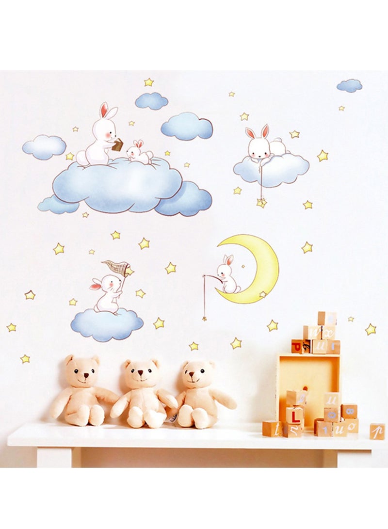 Cute Rabbit Family Children Bedroom Wall Sticker Cartoon Star Waterproof Window Wall Decoration For Living Room Baby Room - Image 2