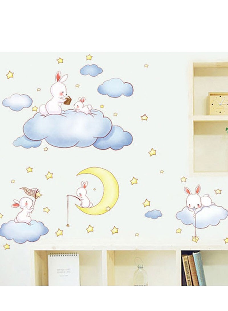 Cute Rabbit Family Children Bedroom Wall Sticker Cartoon Star Waterproof Window Wall Decoration For Living Room Baby Room - Image 3