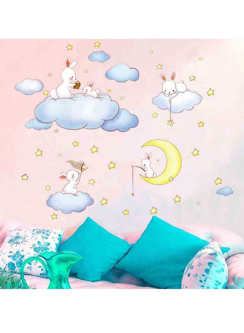 Cute Rabbit Family Children Bedroom Wall Sticker Cartoon Star Waterproof Window Wall Decoration For Living Room Baby Room - Image 4