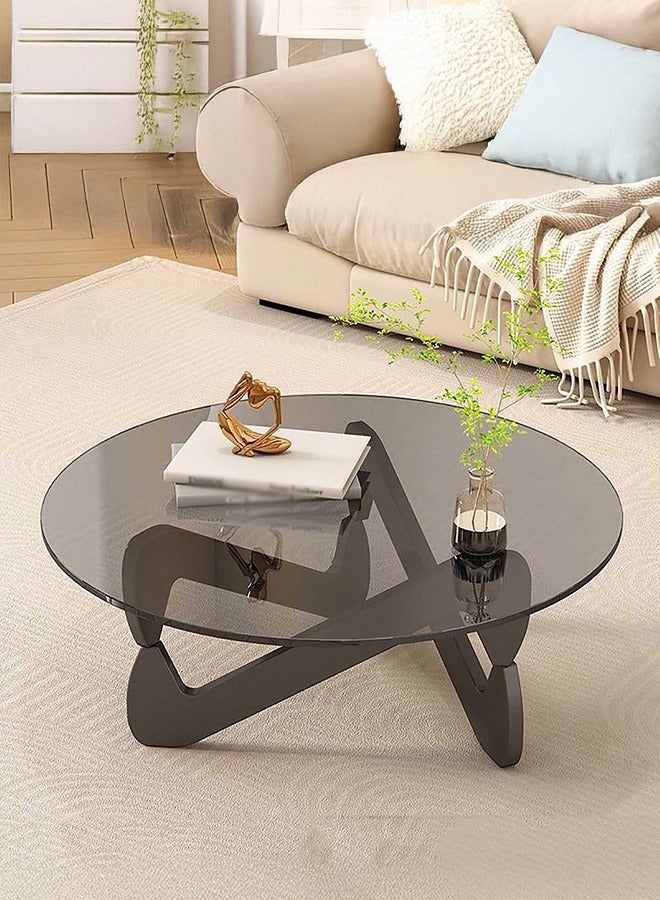 XiuWoo Round Coffee Table, Circle Tempered Glass Cafe Table, Coffee Tables For Living Room, Middle Tea Table With Glass Top And Wood Legs, Modern Accent Table Center Table Cocktail Table For Bedroom,Gray 70*70*35cm - Image 1