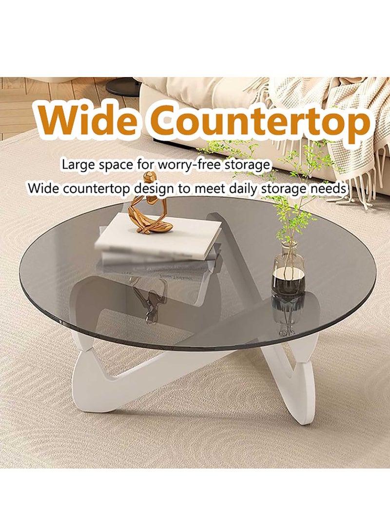 XiuWoo Round Coffee Table, Circle Tempered Glass Cafe Table, Coffee Tables For Living Room, Middle Tea Table With Glass Top And Wood Legs, Modern Accent Table Center Table Cocktail Table For Bedroom,Gray 70*70*35cm - Image 4