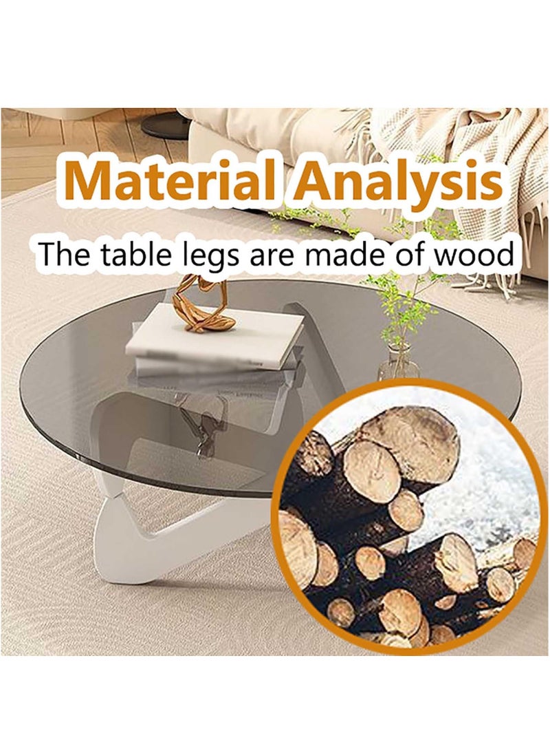XiuWoo Round Coffee Table, Circle Tempered Glass Cafe Table, Coffee Tables For Living Room, Middle Tea Table With Glass Top And Wood Legs, Modern Accent Table Center Table Cocktail Table For Bedroom,Gray 70*70*35cm - Image 5