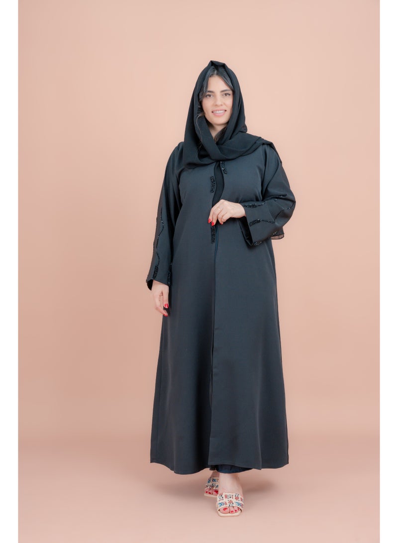 IKKXA Artisan Elegance Handwork Emirati Abaya AIK012 Black - Image 1
