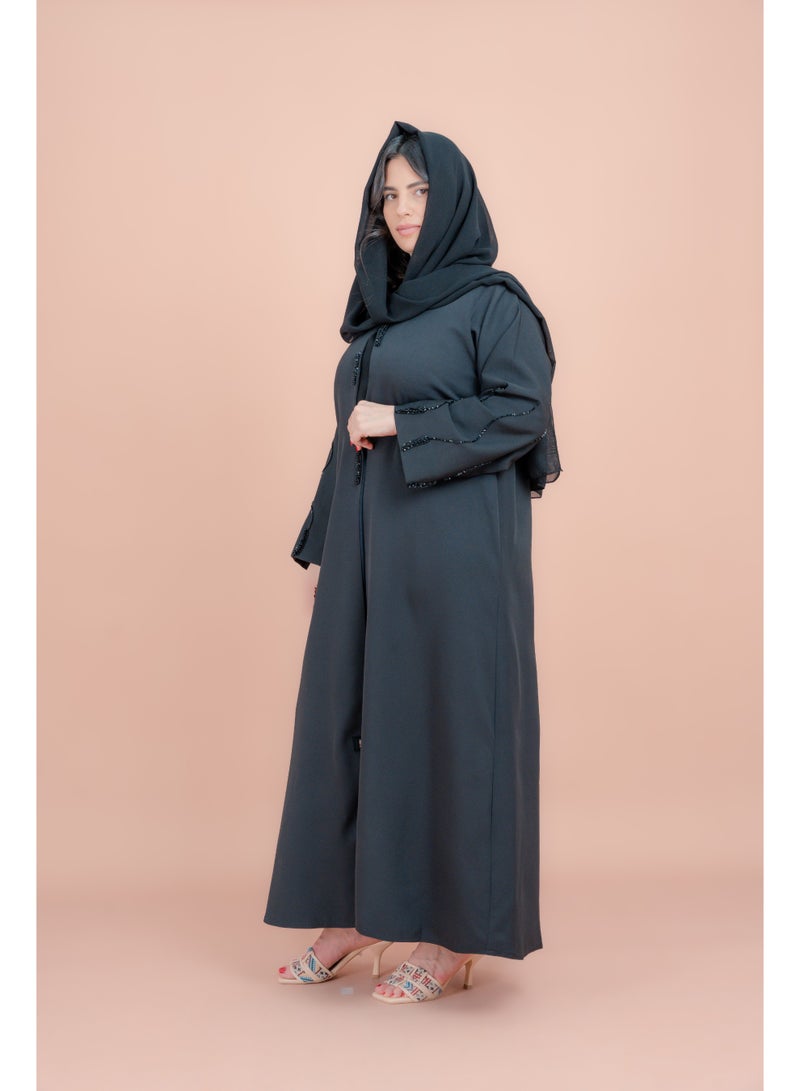 IKKXA Artisan Elegance Handwork Emirati Abaya AIK012 Black - Image 3