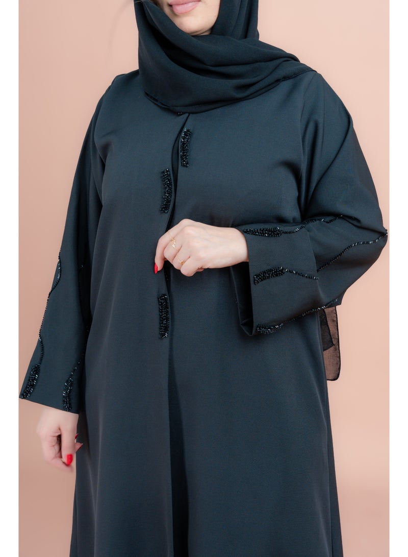 IKKXA Artisan Elegance Handwork Emirati Abaya AIK012 Black - Image 2