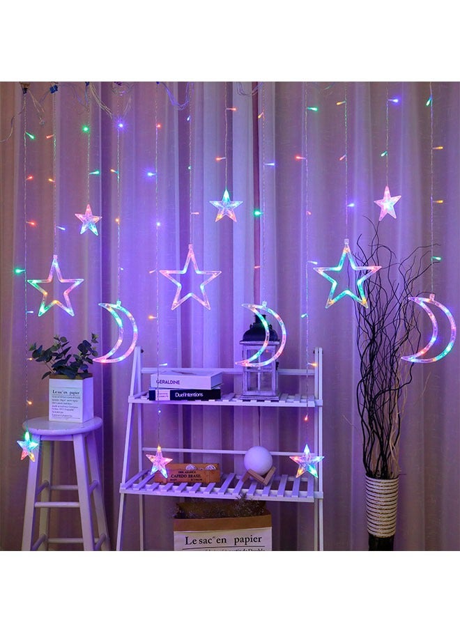 keke LED 5 pointed Crescent and Star Curtain String Waterproof Fairy Lights with Remote, Battery + USB Dual Power - Image 1