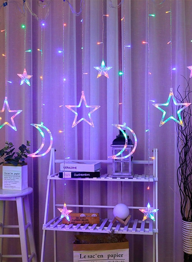 keke LED 5 pointed Crescent and Star Curtain String Waterproof Fairy Lights with Remote, Battery + USB Dual Power - Image 2