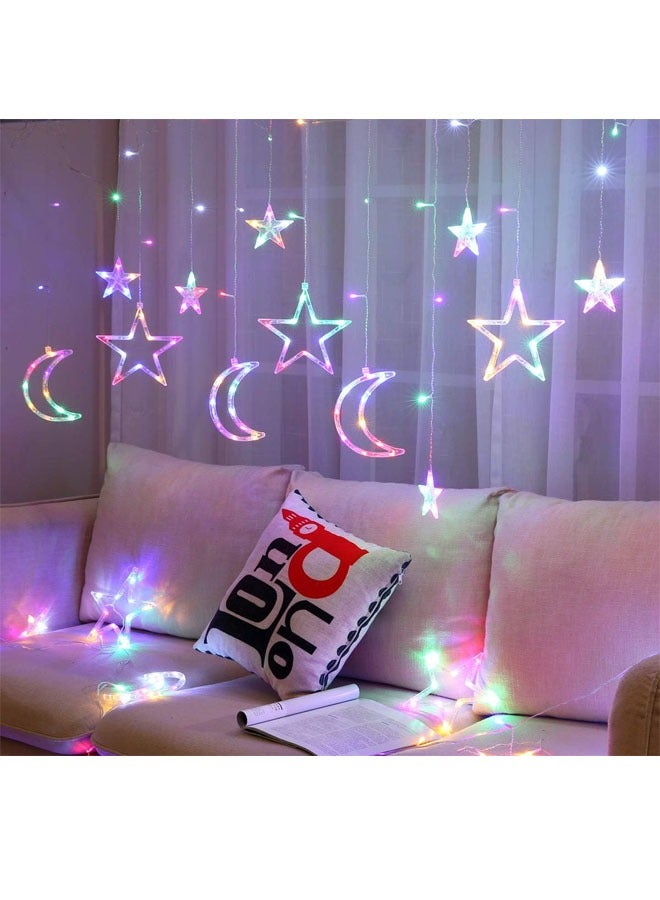 keke LED 5 pointed Crescent and Star Curtain String Waterproof Fairy Lights with Remote, Battery + USB Dual Power - Image 3