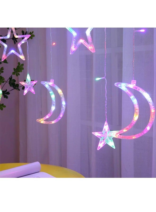keke LED 5 pointed Crescent and Star Curtain String Waterproof Fairy Lights with Remote, Battery + USB Dual Power - Image 4