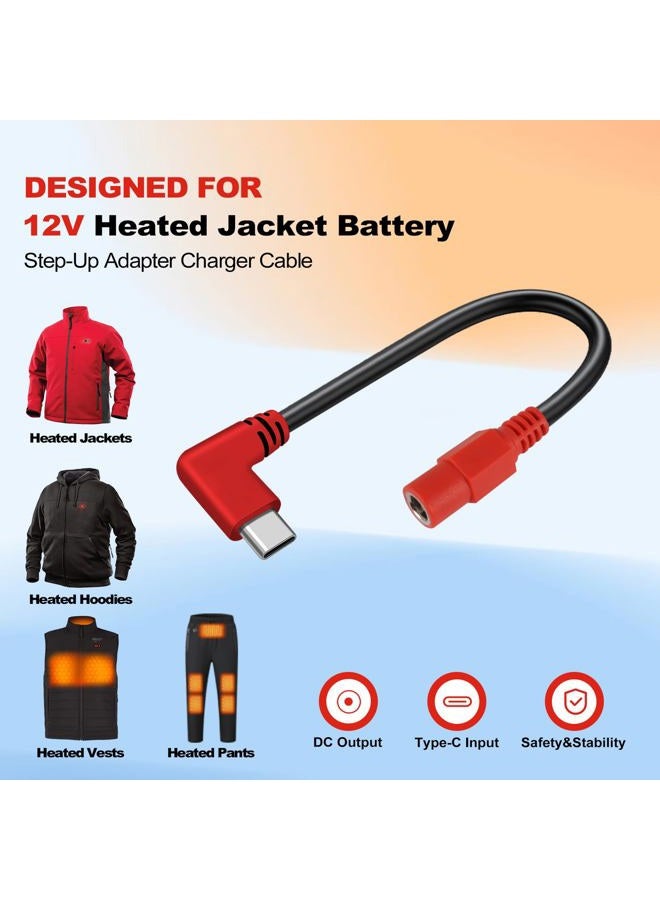 Smarkey 12V Type C Heated Jacket Battery Charger Cable, Step-Up Adapter Battery Cable for Milwaukee M12, Makita, Snap-on, Metabo, Craftsman, AEG Gear – Type-C Step Up Cable for 12V Heated Jackets - Image 2