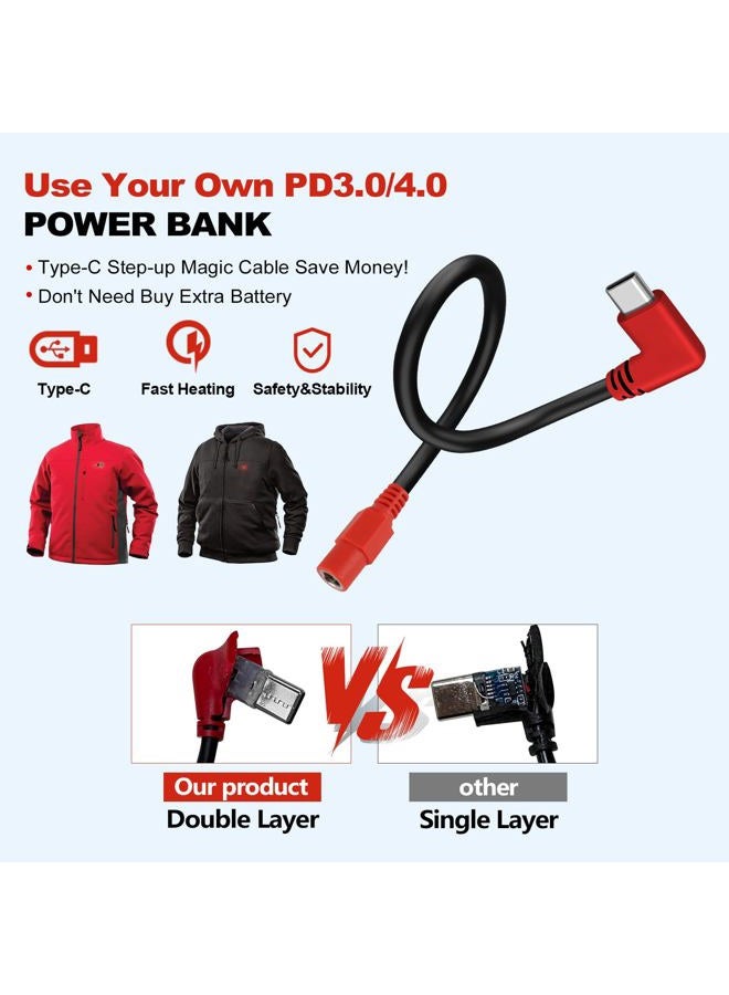 Smarkey 12V Type C Heated Jacket Battery Charger Cable, Step-Up Adapter Battery Cable for Milwaukee M12, Makita, Snap-on, Metabo, Craftsman, AEG Gear – Type-C Step Up Cable for 12V Heated Jackets - Image 3
