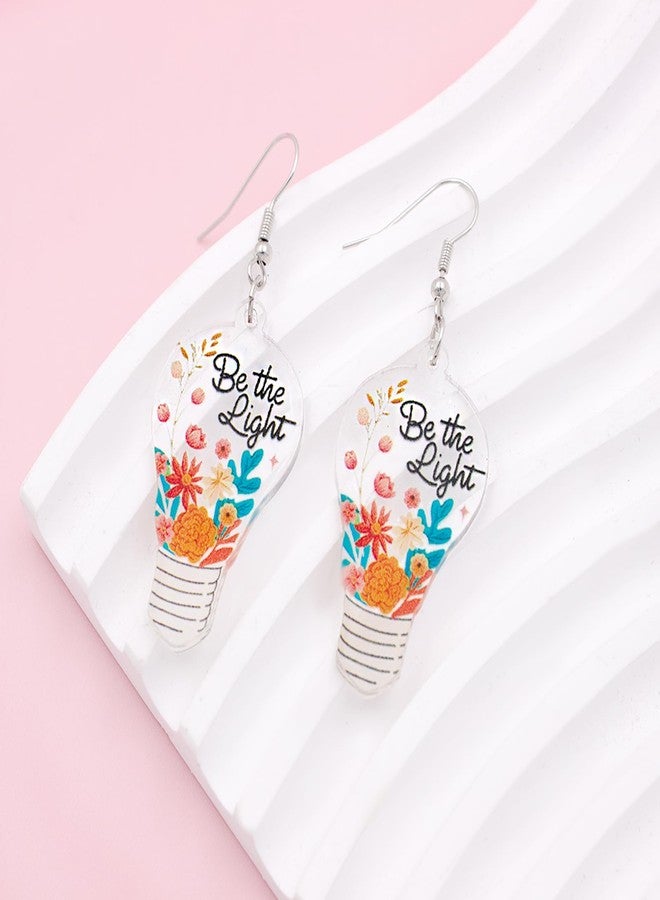 Nanafast Teacher Earrings for Women Acrylic Be the Light Earrings for Teachers Educators Appreciation Jewelry Back to Study Teacher Gifts Light - Image 4