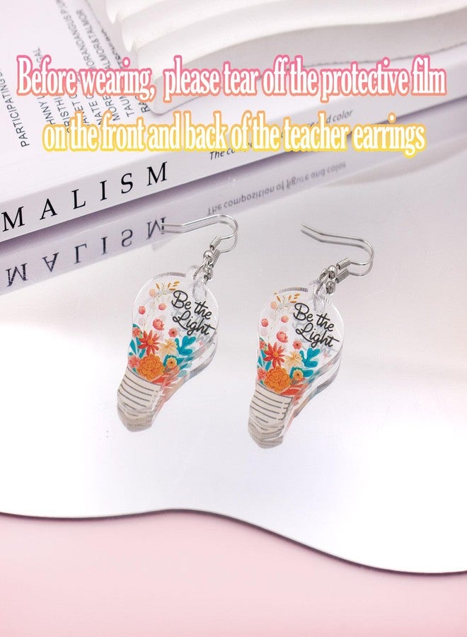 Nanafast Teacher Earrings for Women Acrylic Be the Light Earrings for Teachers Educators Appreciation Jewelry Back to Study Teacher Gifts Light - Image 2