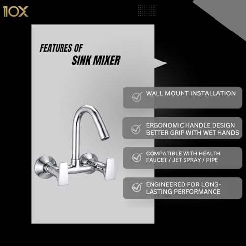 10X Kitchen Sink Mixer ST-0118 Tap with 360° Swivel Spout | Hot & Cold Water Control | Chrome Plated | Heavy Brass Cartridge | Dual Lever Design - Image 3