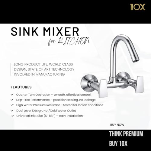 10X Kitchen Sink Mixer ST-0118 Tap with 360° Swivel Spout | Hot & Cold Water Control | Chrome Plated | Heavy Brass Cartridge | Dual Lever Design - Image 2